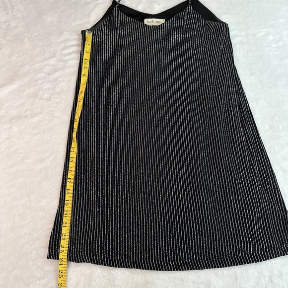 Peach Love California Black With Silver Metallic Pinstripes Lined Dress Small - Picture 8 of 14